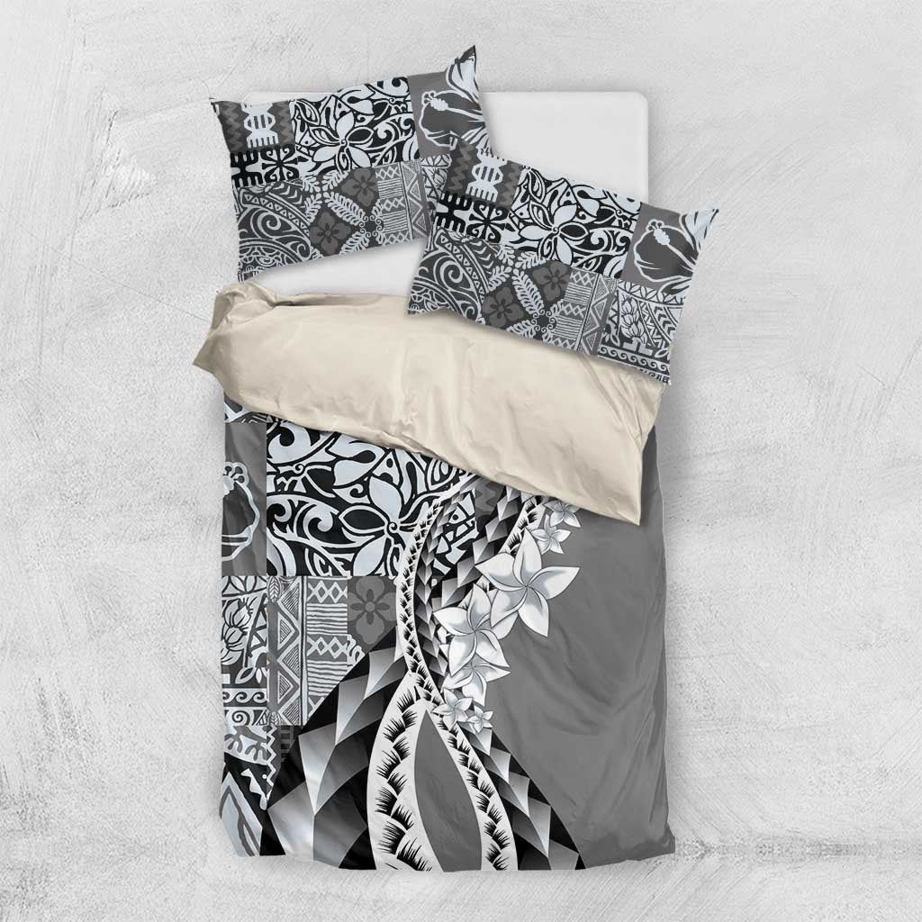 Aloha Vintage Plumeria Hawaiian Tapa Pattern Bedding Set Gray Hawaiian Tapa Pattern LT9 US Twin 172cm x 218cm Gray - Polynesian Pride