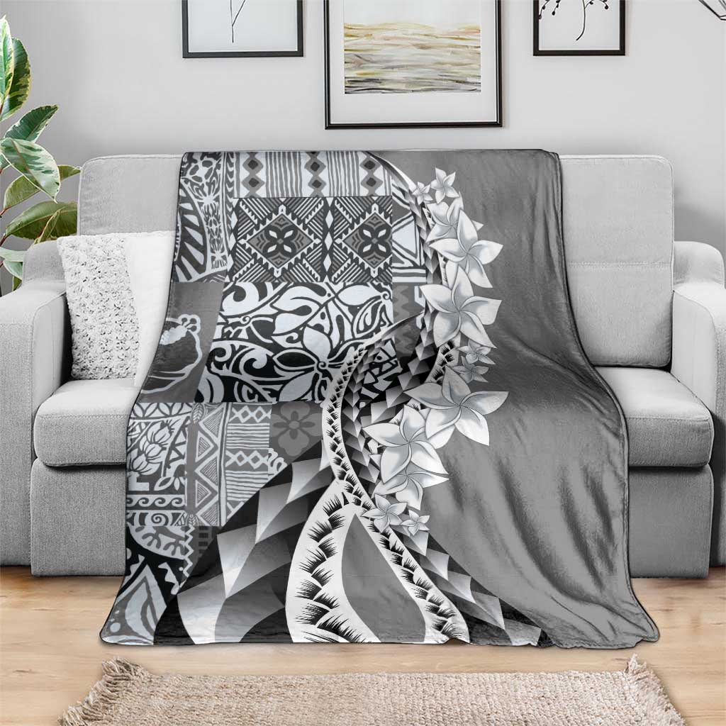Aloha Vintage Plumeria Hawaiian Tapa Pattern Blanket Gray Hawaiian Tapa Pattern LT9 - Polynesian Pride