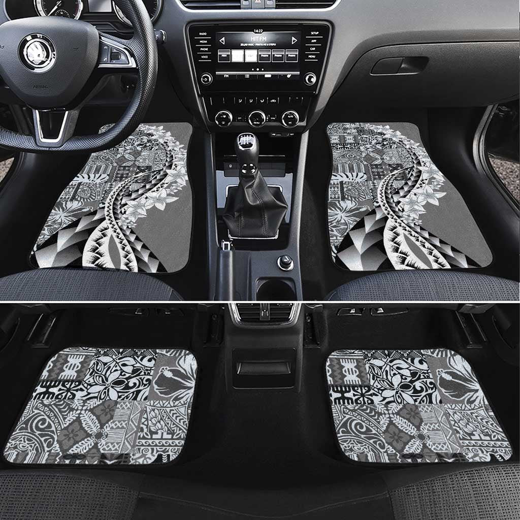 Aloha Vintage Plumeria Hawaiian Tapa Pattern Car Mats Gray Hawaiian Tapa Pattern LT9 Set 4pcs Gray - Polynesian Pride
