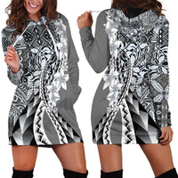 Aloha Vintage Plumeria Hawaiian Tapa Pattern Hoodie Dress Gray Hawaiian Tapa Pattern LT9 - Polynesian Pride