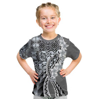 Aloha Vintage Plumeria Hawaiian Tapa Pattern Kid T Shirt Gray Hawaiian Tapa Pattern LT9 Gray - Polynesian Pride