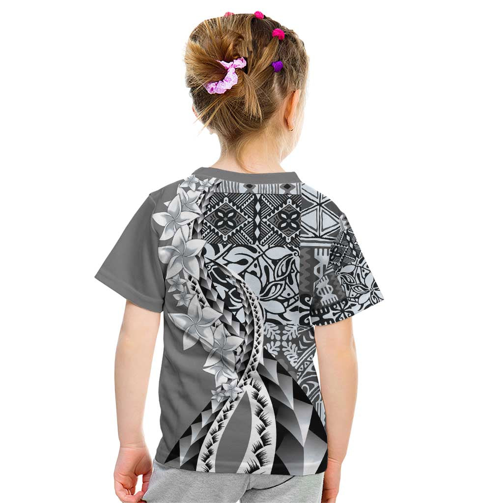 Aloha Vintage Plumeria Hawaiian Tapa Pattern Kid T Shirt Gray Hawaiian Tapa Pattern LT9 - Polynesian Pride