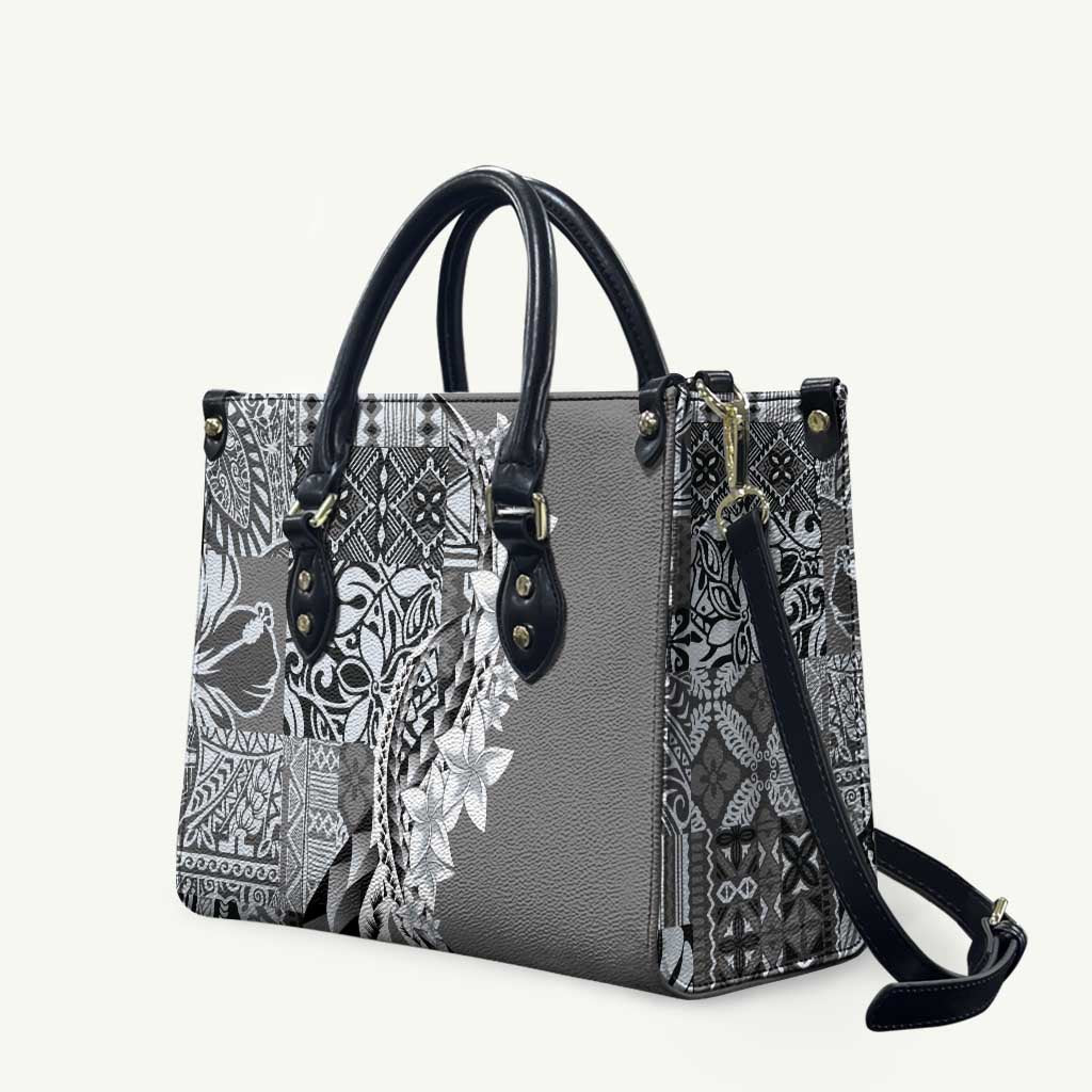 Aloha Vintage Plumeria Hawaiian Tapa Pattern Leather Bag Gray Hawaiian Tapa Pattern LT9 Gray - Polynesian Pride