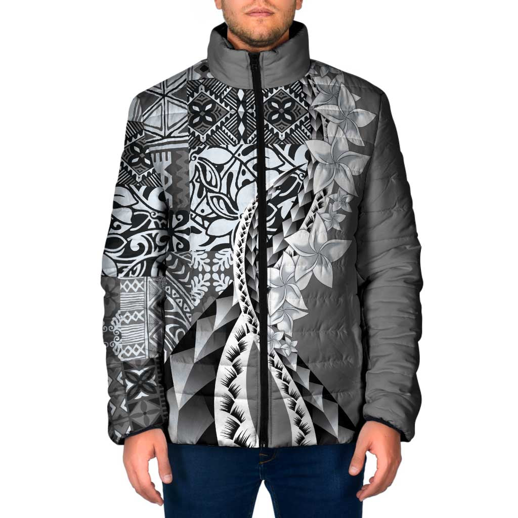 Aloha Vintage Plumeria Hawaiian Tapa Pattern Padded Jacket Gray Hawaiian Tapa Pattern LT9 Men Gray - Polynesian Pride