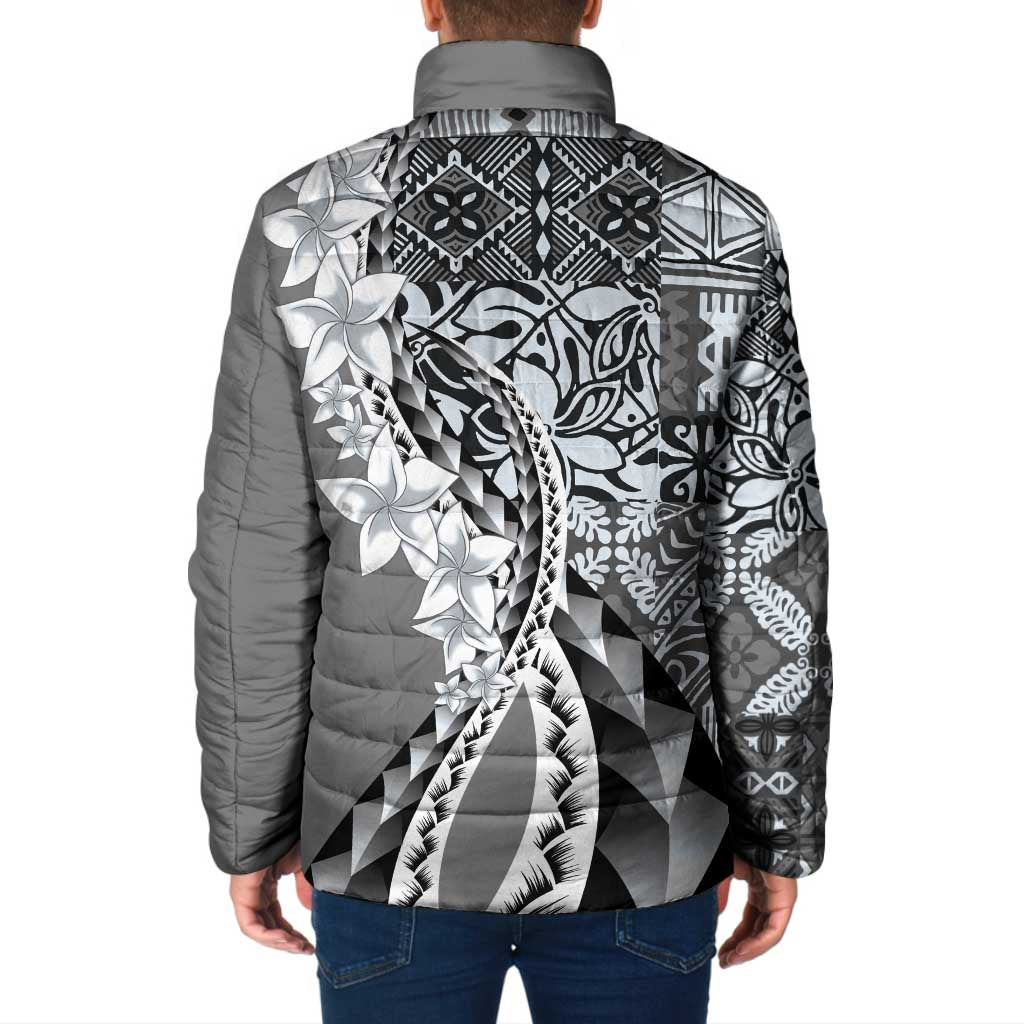 Aloha Vintage Plumeria Hawaiian Tapa Pattern Padded Jacket Gray Hawaiian Tapa Pattern LT9 - Polynesian Pride