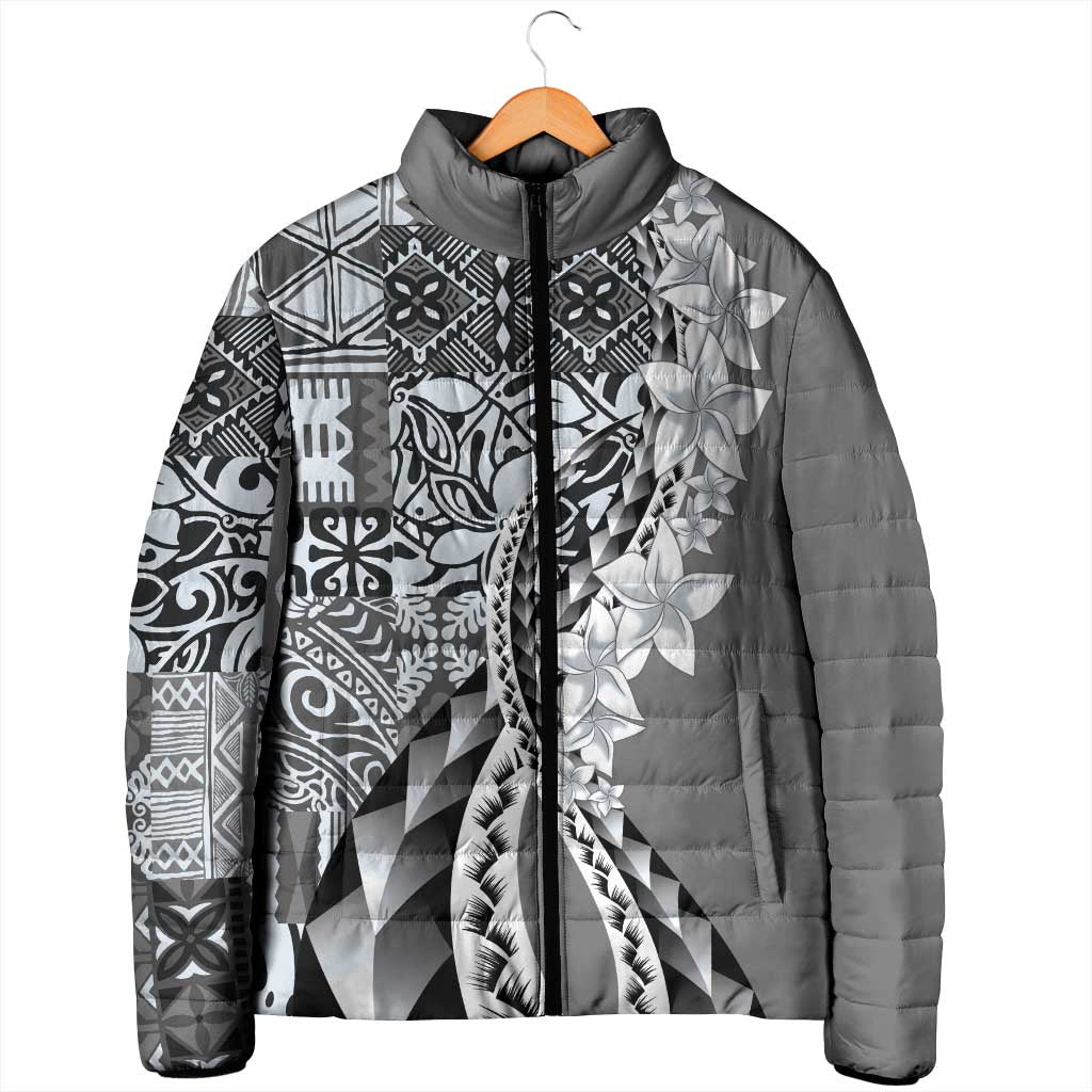 Aloha Vintage Plumeria Hawaiian Tapa Pattern Padded Jacket Gray Hawaiian Tapa Pattern LT9 - Polynesian Pride