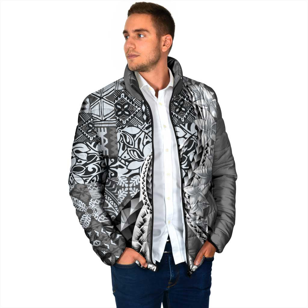 Aloha Vintage Plumeria Hawaiian Tapa Pattern Padded Jacket Gray Hawaiian Tapa Pattern LT9 - Polynesian Pride