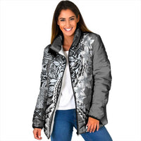 Aloha Vintage Plumeria Hawaiian Tapa Pattern Padded Jacket Gray Hawaiian Tapa Pattern LT9 Women Gray - Polynesian Pride