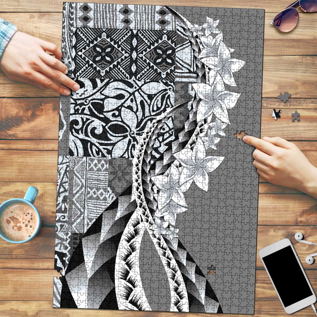 Aloha Vintage Plumeria Hawaiian Tapa Pattern Puzzle Gray Hawaiian Tapa Pattern LT9 Gray - Polynesian Pride
