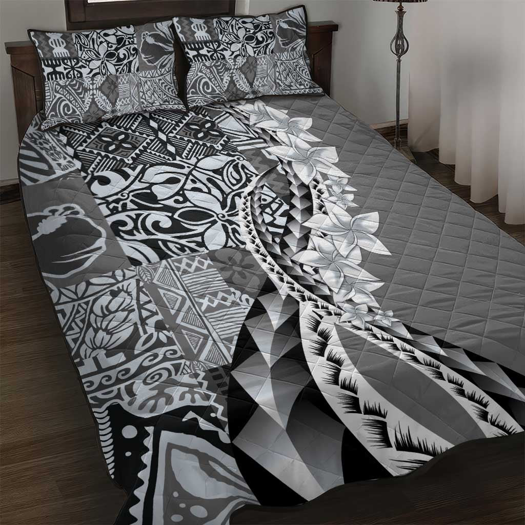 Aloha Vintage Plumeria Hawaiian Tapa Pattern Quilt Bed Set Gray Hawaiian Tapa Pattern LT9 Gray - Polynesian Pride