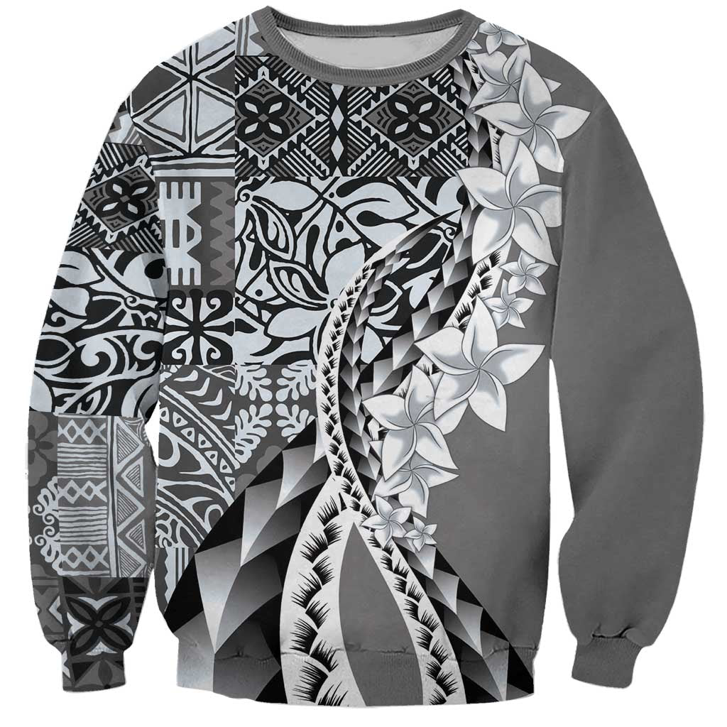Aloha Vintage Plumeria Hawaiian Tapa Pattern Sweatshirt Gray Hawaiian Tapa Pattern LT9 Unisex Gray - Polynesian Pride