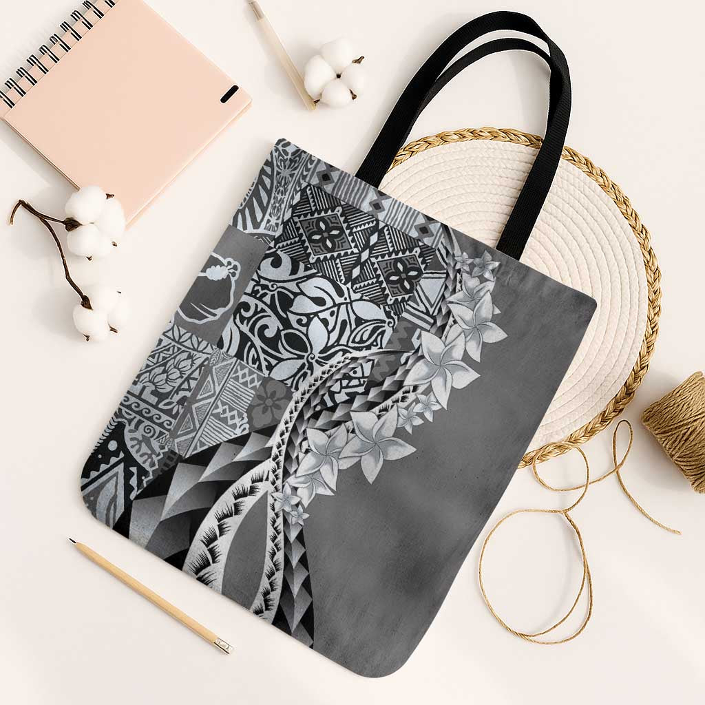 Aloha Vintage Plumeria Hawaiian Tapa Pattern Tote Bag Gray Hawaiian Tapa Pattern LT9 Black Strap One Size Gray - Polynesian Pride