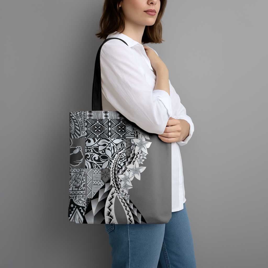 Aloha Vintage Plumeria Hawaiian Tapa Pattern Tote Bag Gray Hawaiian Tapa Pattern LT9 - Polynesian Pride