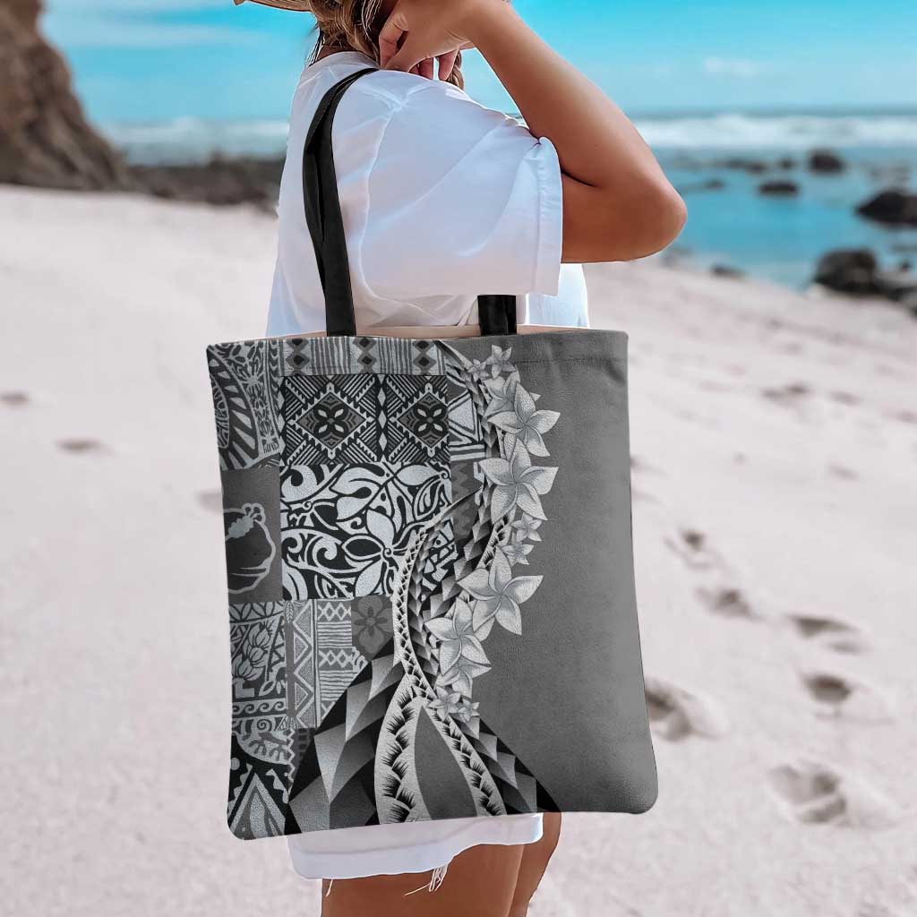 Aloha Vintage Plumeria Hawaiian Tapa Pattern Tote Bag Gray Hawaiian Tapa Pattern LT9 - Polynesian Pride