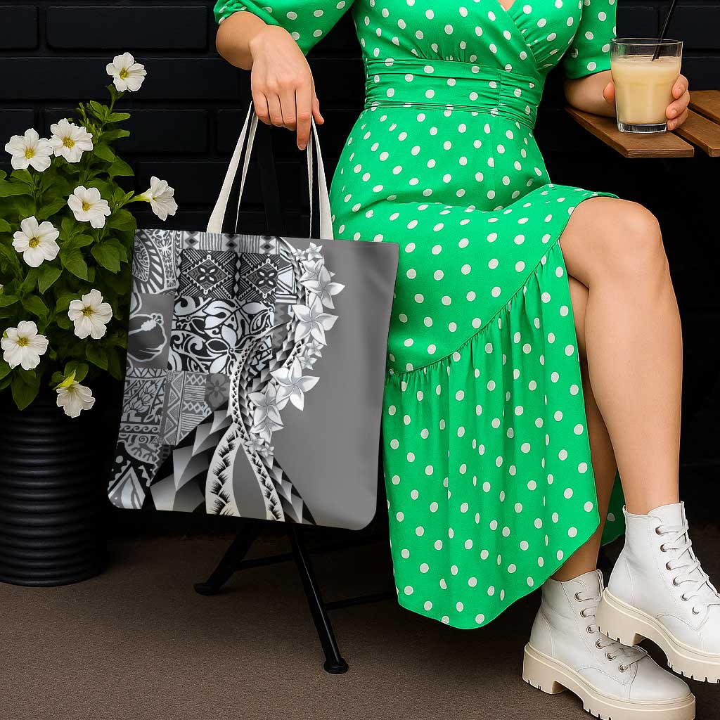 Aloha Vintage Plumeria Hawaiian Tapa Pattern Tote Bag Gray Hawaiian Tapa Pattern LT9 - Polynesian Pride
