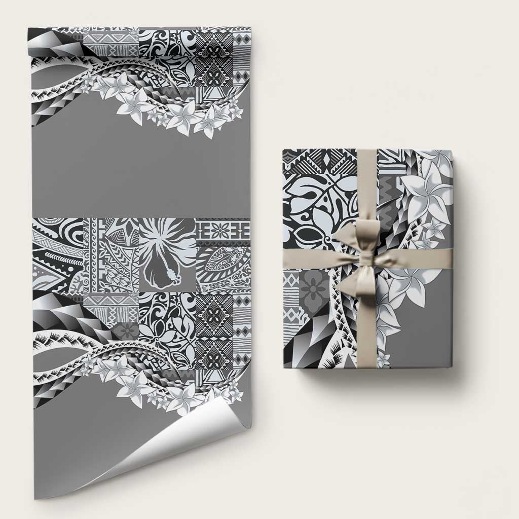 Aloha Vintage Plumeria Hawaiian Tapa Pattern Wrapping Paper Gray Hawaiian Tapa Pattern LT9 58" × 23" Gray - Polynesian Pride