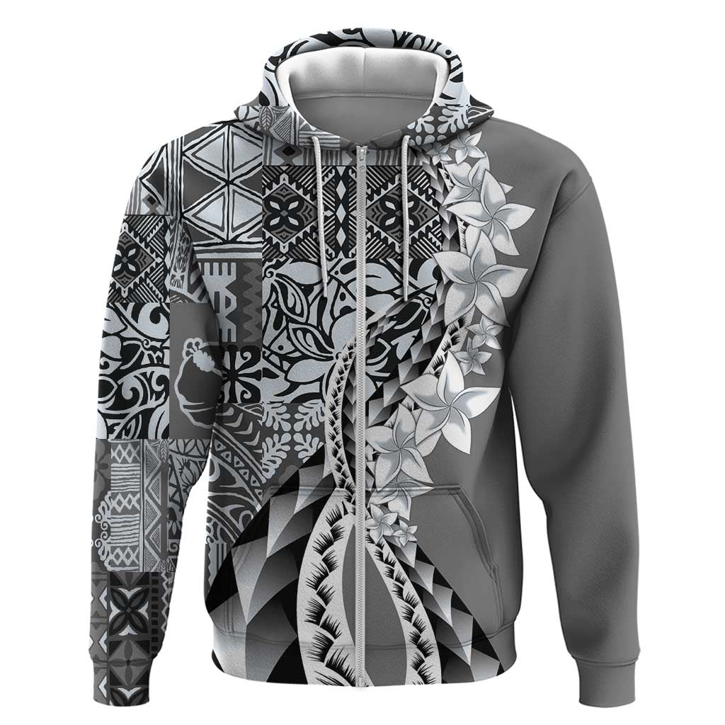 Aloha Vintage Plumeria Hawaiian Tapa Pattern Zip Hoodie Gray Hawaiian Tapa Pattern LT9 Zip Hoodie Gray - Polynesian Pride