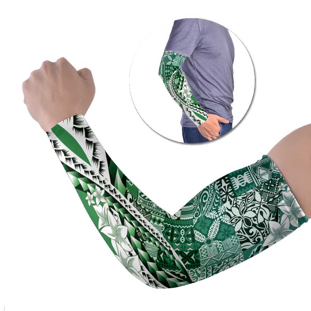 Aloha Vintage Plumeria Hawaiian Tapa Pattern Arm Sleeves Green Hawaiian Tapa Pattern LT9 Set of 2 Green - Polynesian Pride