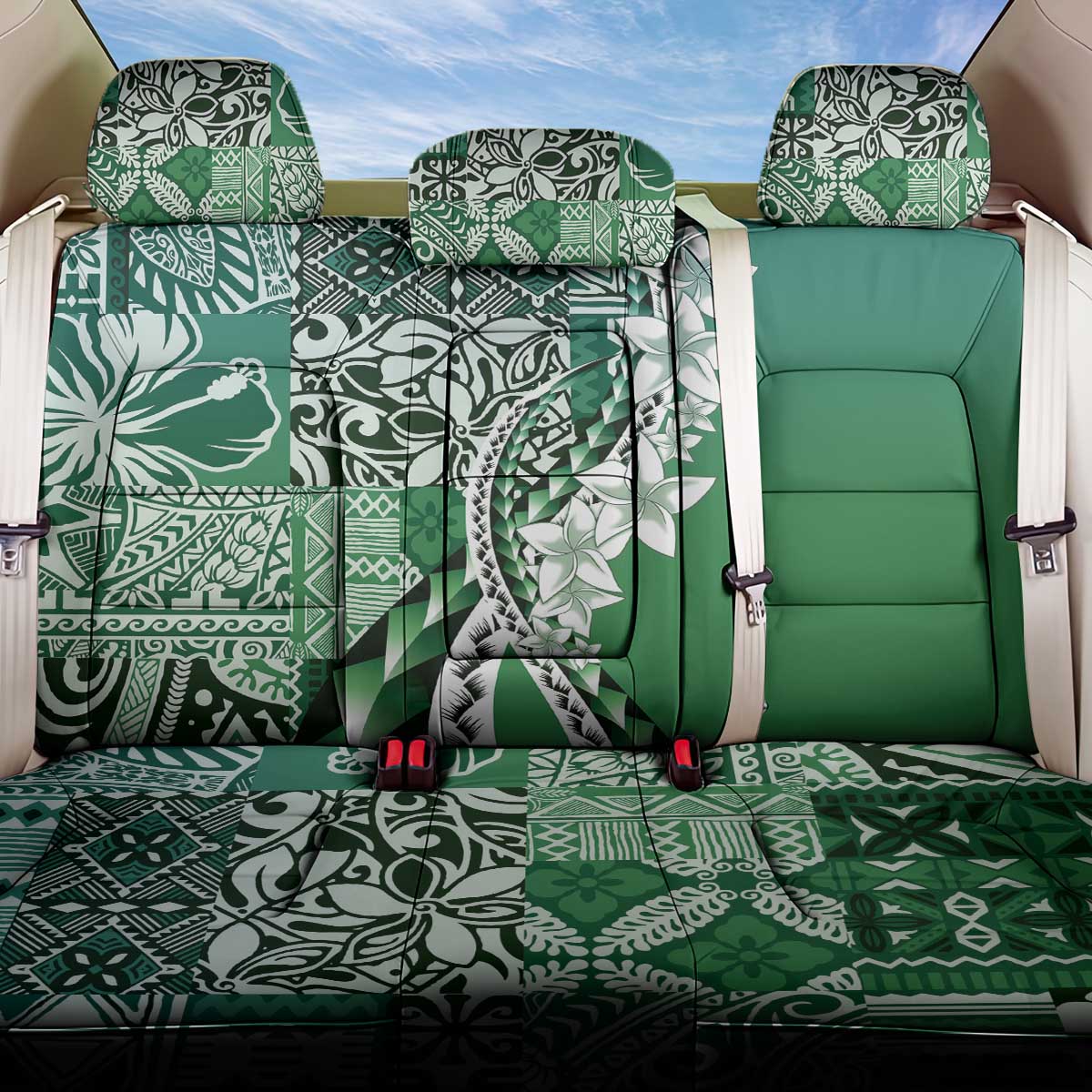 Aloha Vintage Plumeria Hawaiian Tapa Pattern Back Car Seat Cover Green Hawaiian Tapa Pattern LT9 One Size Green - Polynesian Pride