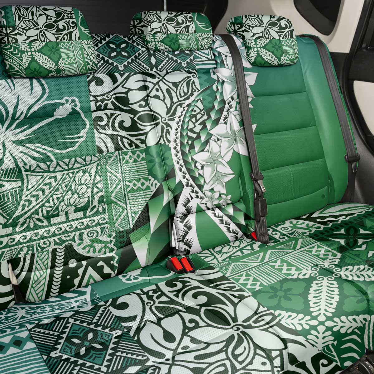 Aloha Vintage Plumeria Hawaiian Tapa Pattern Back Car Seat Cover Green Hawaiian Tapa Pattern LT9 - Polynesian Pride