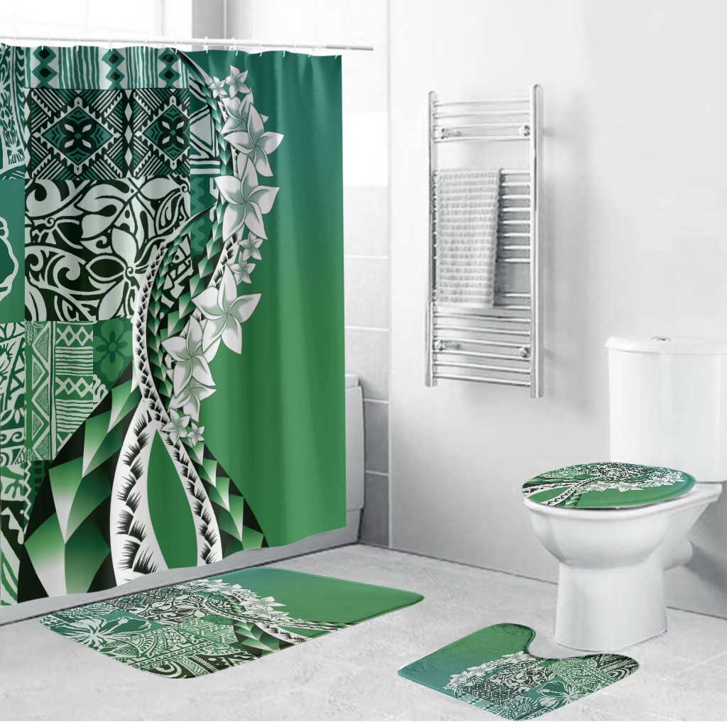 Aloha Vintage Plumeria Hawaiian Tapa Pattern Bathroom Set Green Hawaiian Tapa Pattern LT9 Bathroom Set (4 pcs) Green - Polynesian Pride
