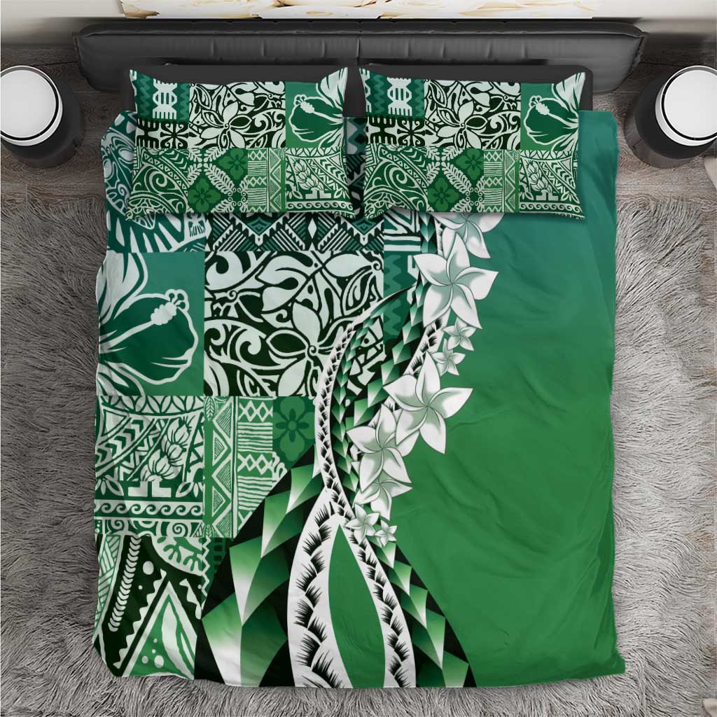 Aloha Vintage Plumeria Hawaiian Tapa Pattern Bedding Set Green Hawaiian Tapa Pattern LT9 Green - Polynesian Pride