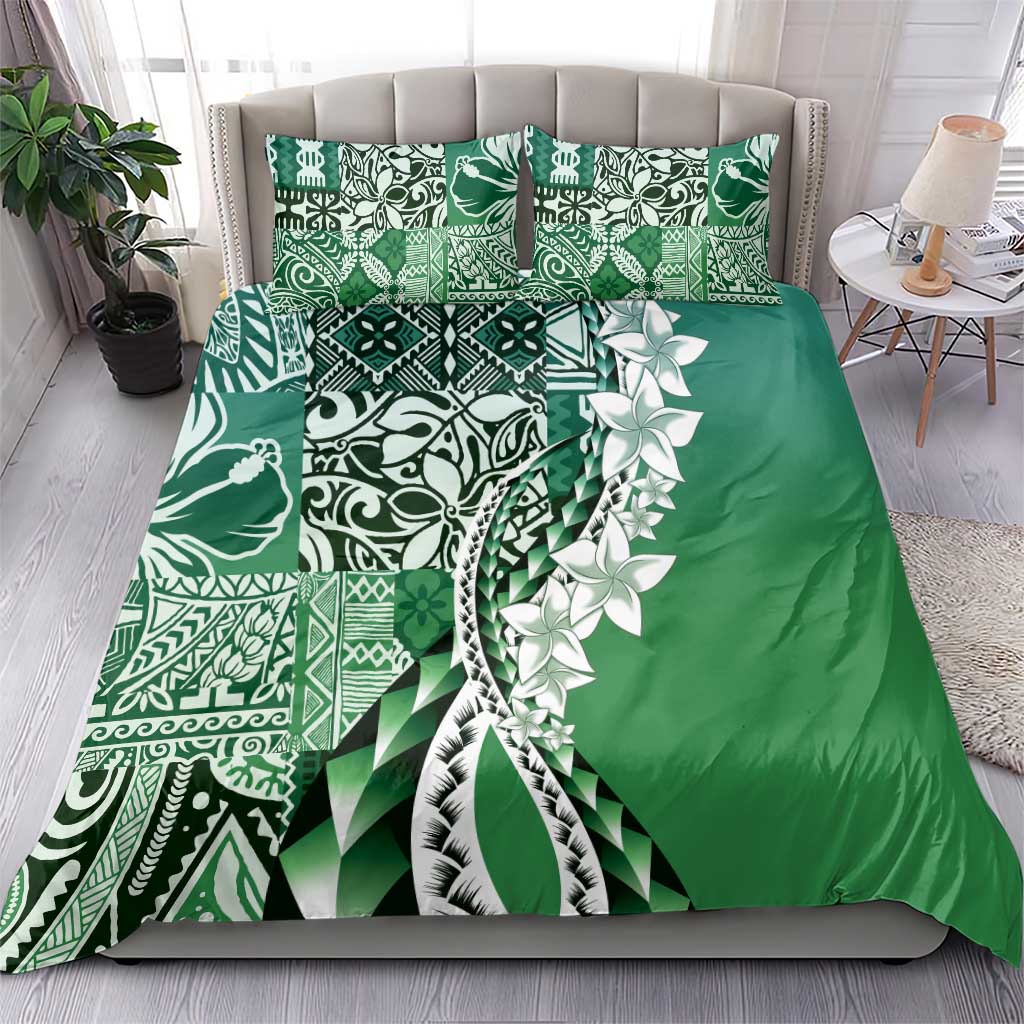 Aloha Vintage Plumeria Hawaiian Tapa Pattern Bedding Set Green Hawaiian Tapa Pattern LT9 - Polynesian Pride