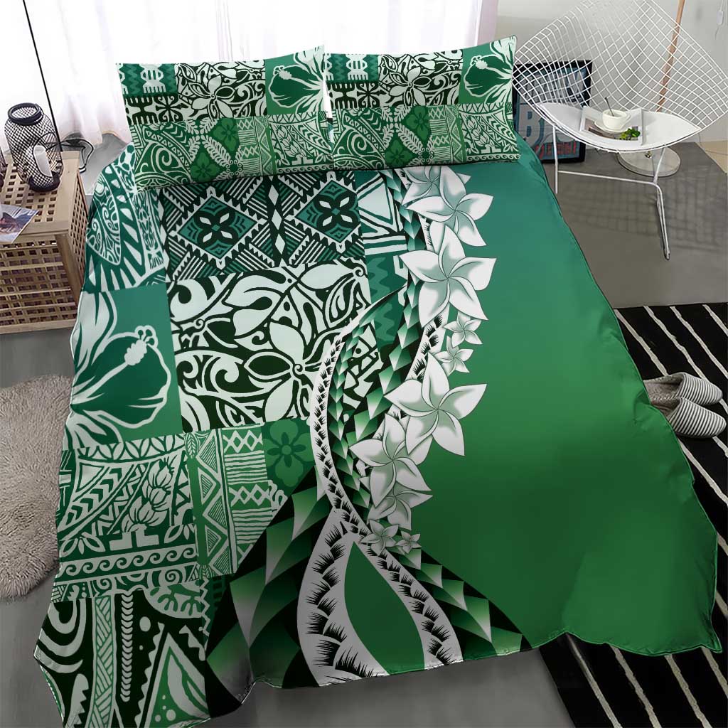Aloha Vintage Plumeria Hawaiian Tapa Pattern Bedding Set Green Hawaiian Tapa Pattern LT9 - Polynesian Pride