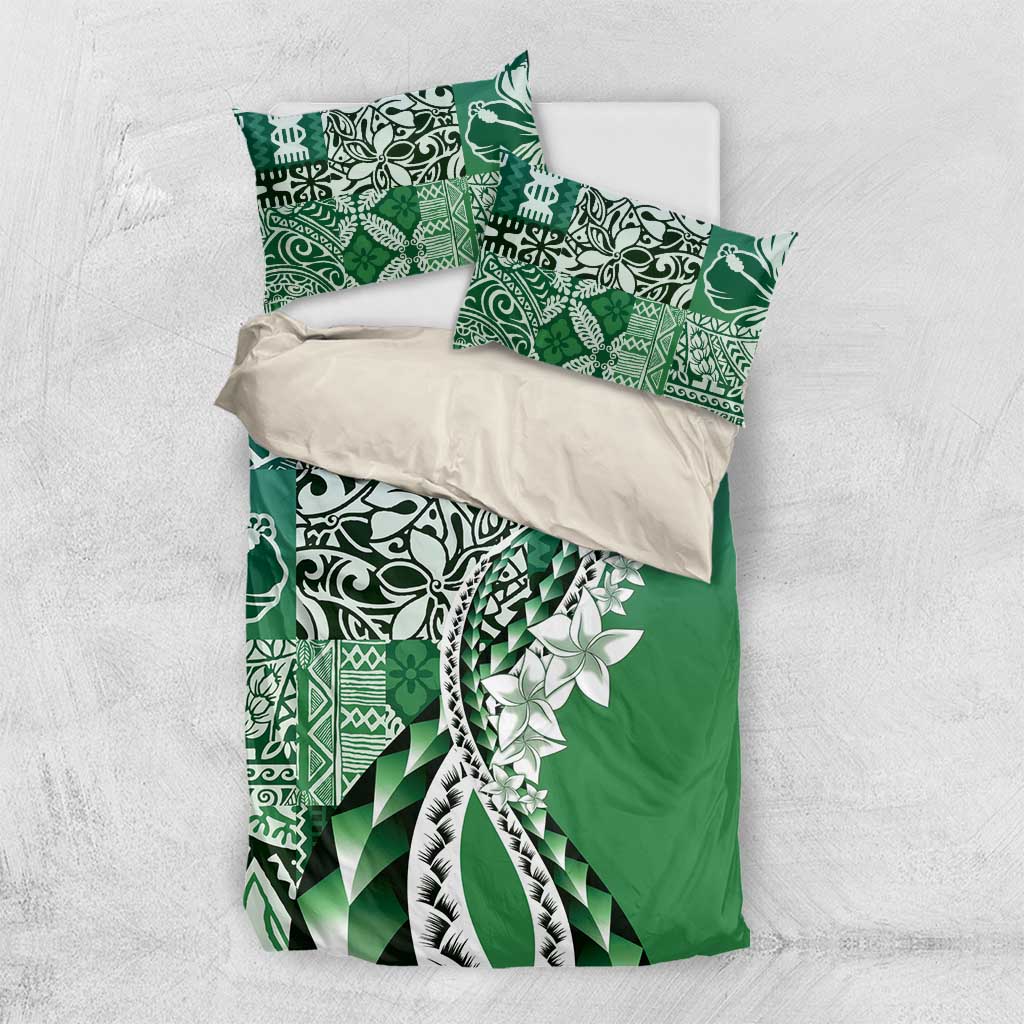 Aloha Vintage Plumeria Hawaiian Tapa Pattern Bedding Set Green Hawaiian Tapa Pattern LT9 US Twin 172cm x 218cm Green - Polynesian Pride