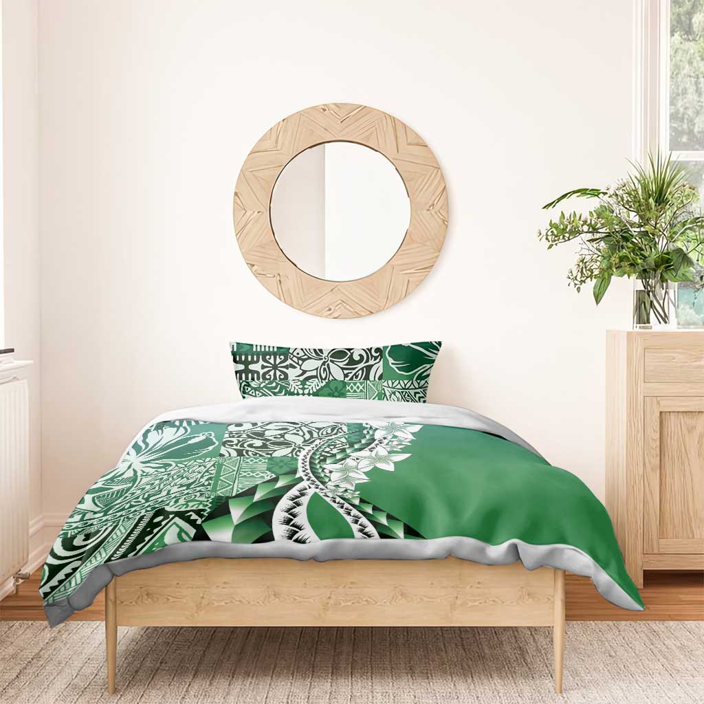 Aloha Vintage Plumeria Hawaiian Tapa Pattern Bedding Set Green Hawaiian Tapa Pattern LT9 - Polynesian Pride