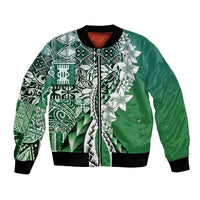 Aloha Vintage Plumeria Hawaiian Tapa Pattern Bomber Jacket Green Hawaiian Tapa Pattern LT9 Unisex Green - Polynesian Pride