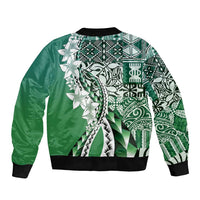 Aloha Vintage Plumeria Hawaiian Tapa Pattern Bomber Jacket Green Hawaiian Tapa Pattern LT9 - Polynesian Pride