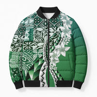 Aloha Vintage Plumeria Hawaiian Tapa Pattern Bomber Puffer Jacket Green Hawaiian Tapa Pattern LT9 Unisex Green - Polynesian Pride