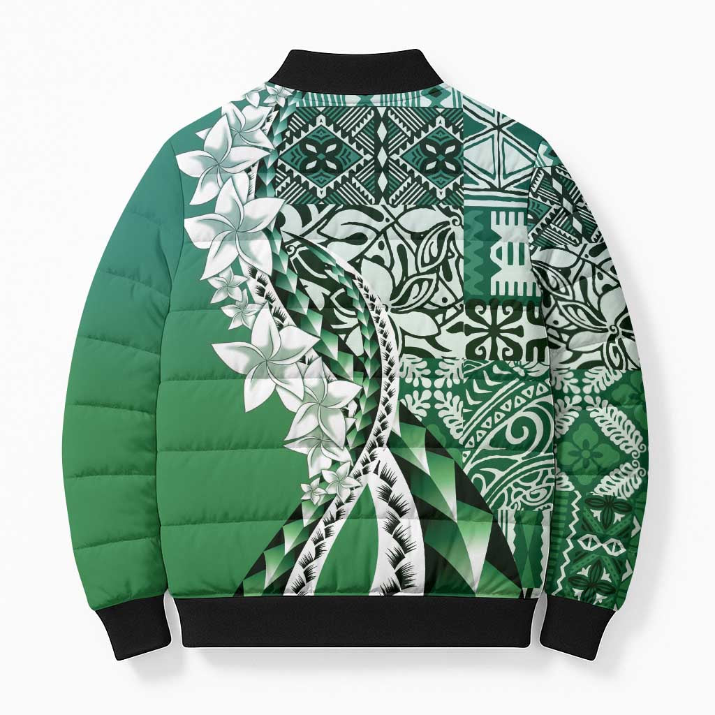 Aloha Vintage Plumeria Hawaiian Tapa Pattern Bomber Puffer Jacket Green Hawaiian Tapa Pattern LT9 - Polynesian Pride