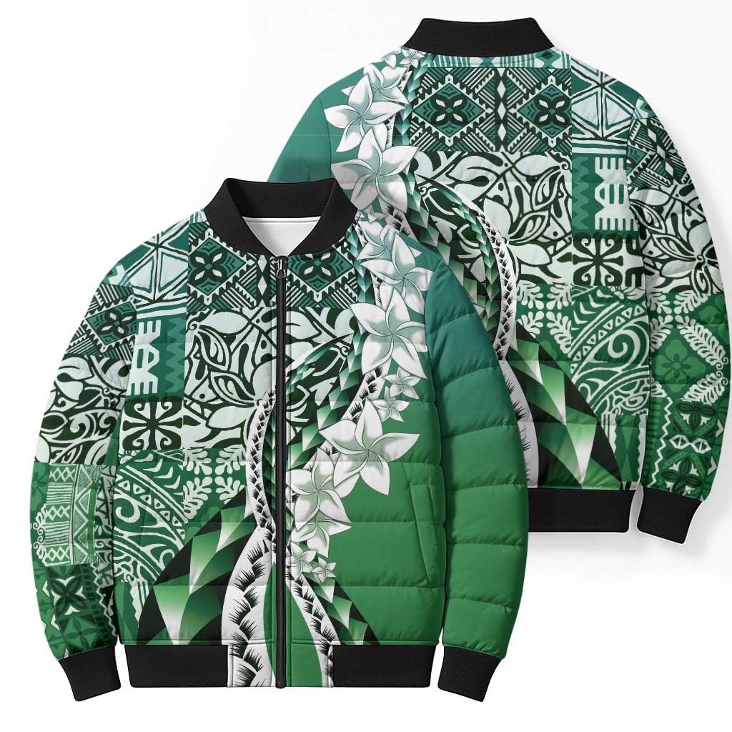 Aloha Vintage Plumeria Hawaiian Tapa Pattern Bomber Puffer Jacket Green Hawaiian Tapa Pattern LT9 - Polynesian Pride
