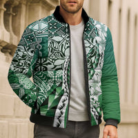 Aloha Vintage Plumeria Hawaiian Tapa Pattern Bomber Puffer Jacket Green Hawaiian Tapa Pattern LT9 - Polynesian Pride