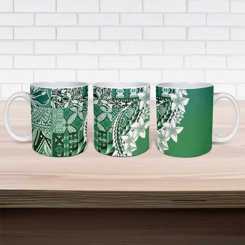 Aloha Vintage Plumeria Hawaiian Tapa Pattern Ceramic Mug Green Hawaiian Tapa Pattern LT9 - Polynesian Pride