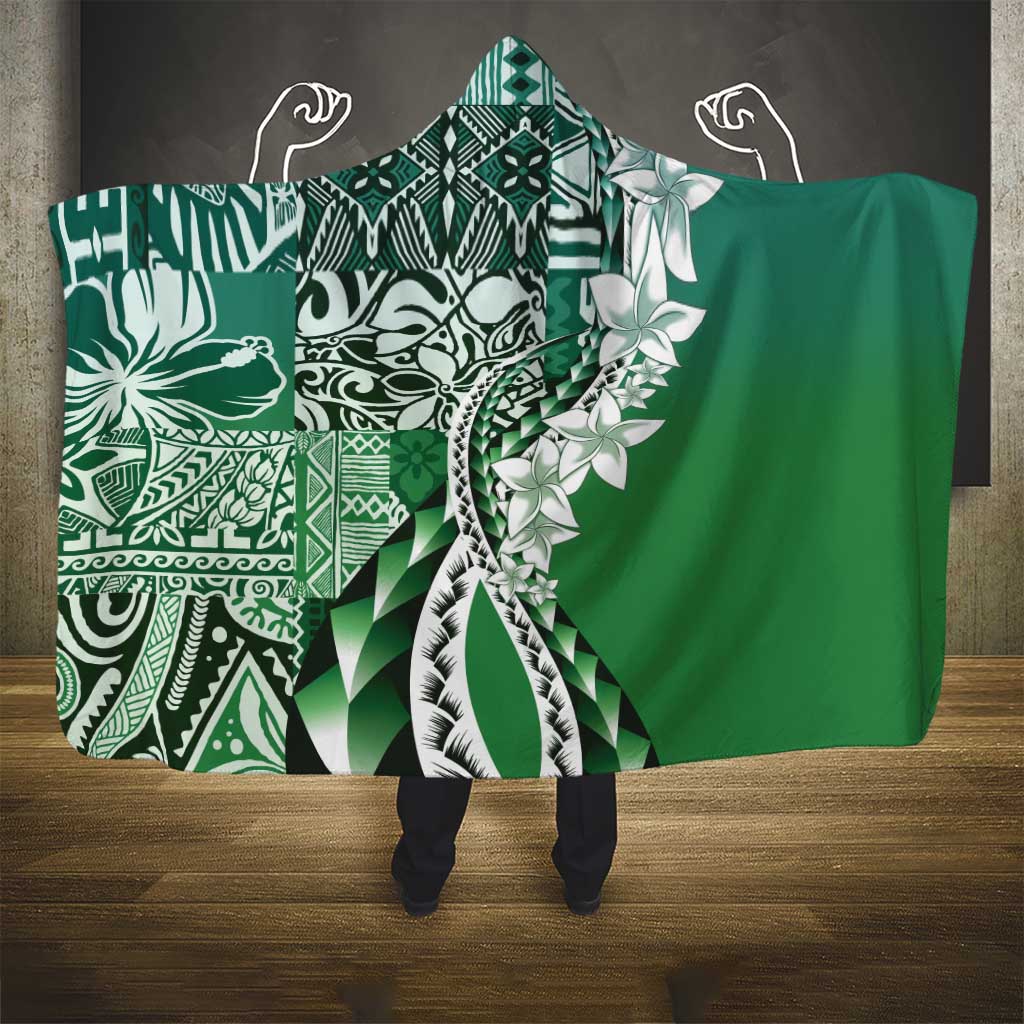 Aloha Vintage Plumeria Hawaiian Tapa Pattern Hooded Blanket Green Hawaiian Tapa Pattern LT9 - Polynesian Pride