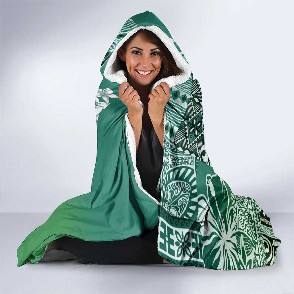 Aloha Vintage Plumeria Hawaiian Tapa Pattern Hooded Blanket Green Hawaiian Tapa Pattern LT9 - Polynesian Pride
