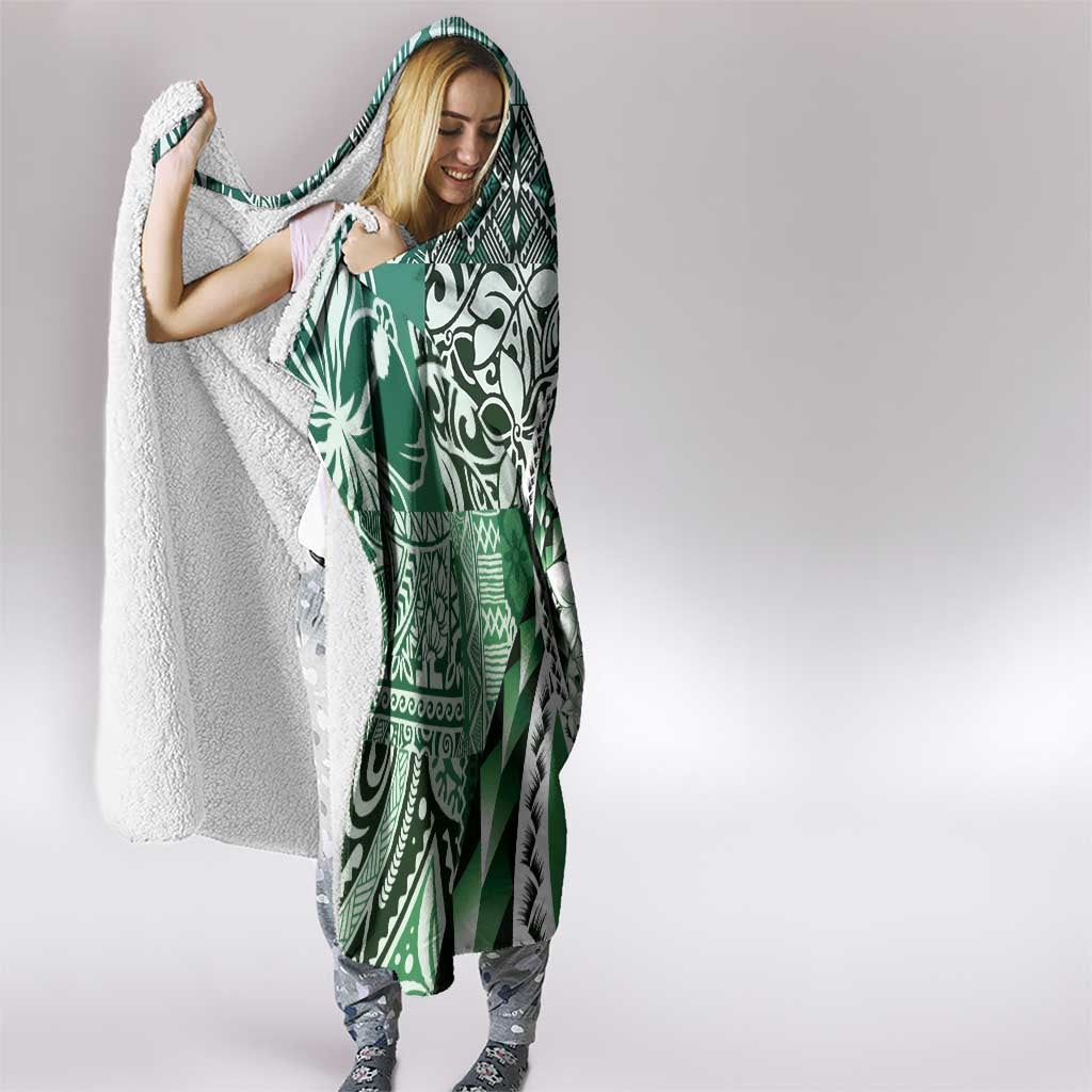 Aloha Vintage Plumeria Hawaiian Tapa Pattern Hooded Blanket Green Hawaiian Tapa Pattern LT9 - Polynesian Pride