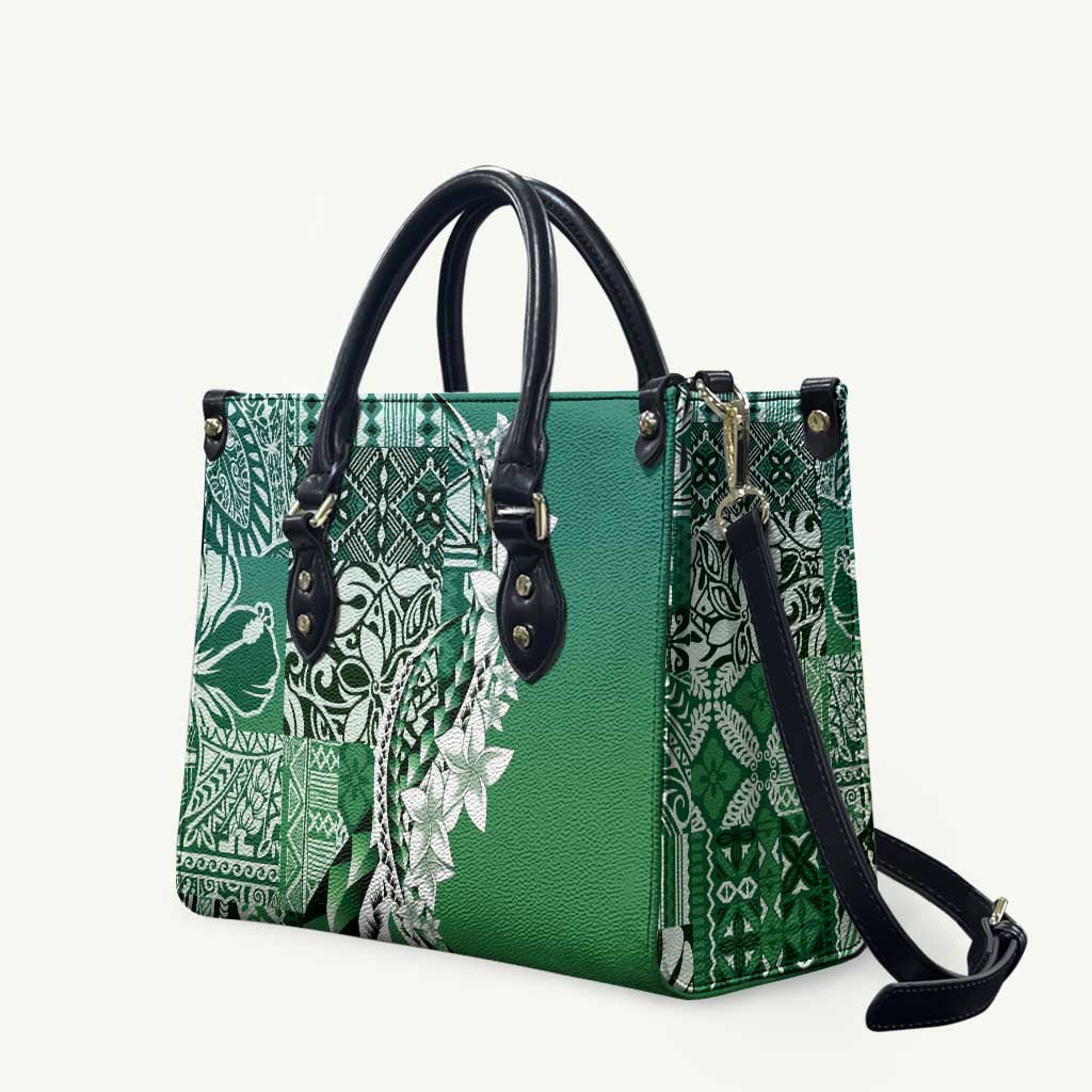 Aloha Vintage Plumeria Hawaiian Tapa Pattern Leather Bag Green Hawaiian Tapa Pattern LT9 Green - Polynesian Pride