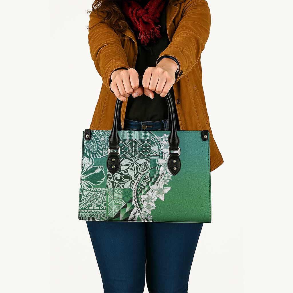 Aloha Vintage Plumeria Hawaiian Tapa Pattern Leather Bag Green Hawaiian Tapa Pattern LT9 - Polynesian Pride