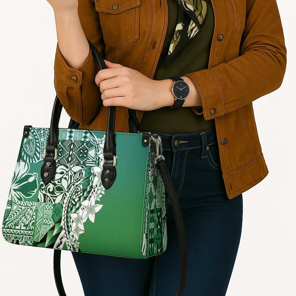 Aloha Vintage Plumeria Hawaiian Tapa Pattern Leather Bag Green Hawaiian Tapa Pattern LT9 - Polynesian Pride