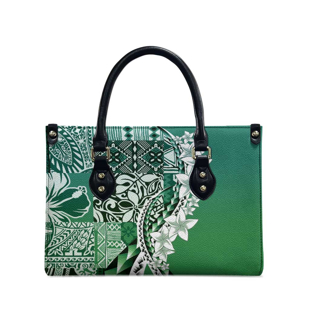 Aloha Vintage Plumeria Hawaiian Tapa Pattern Leather Bag Green Hawaiian Tapa Pattern LT9 - Polynesian Pride