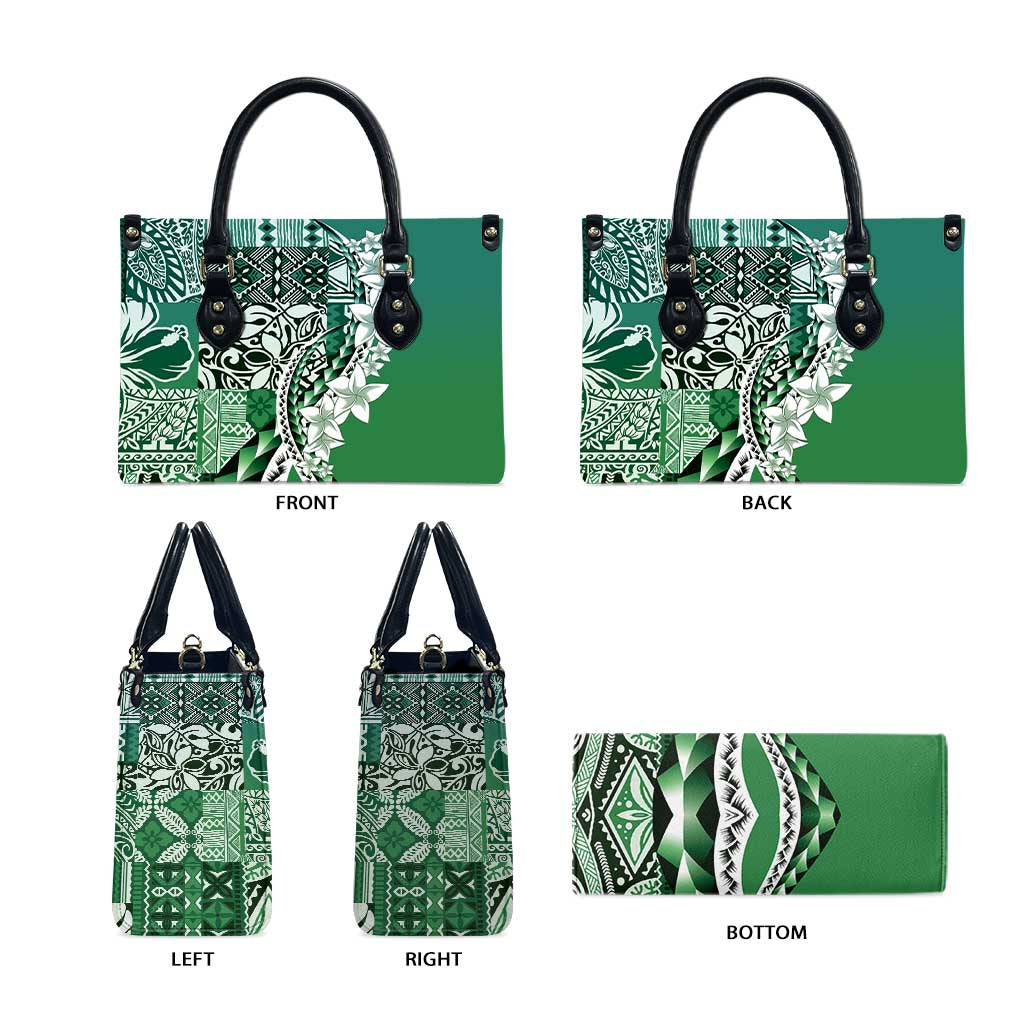 Aloha Vintage Plumeria Hawaiian Tapa Pattern Leather Bag Green Hawaiian Tapa Pattern LT9 - Polynesian Pride