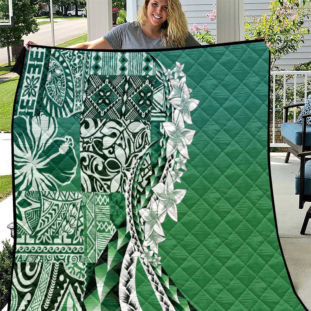 Aloha Vintage Plumeria Hawaiian Tapa Pattern Quilt Green Hawaiian Tapa Pattern LT9 Green - Polynesian Pride