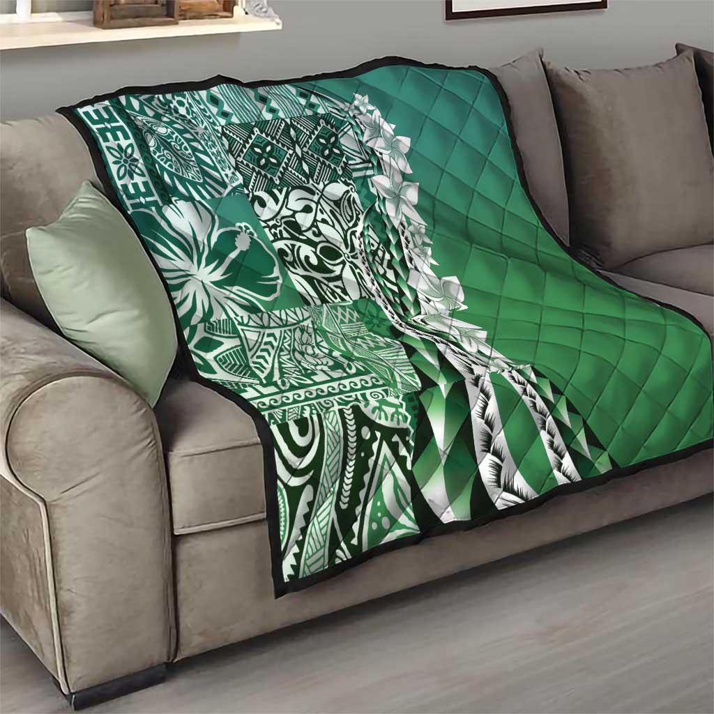 Aloha Vintage Plumeria Hawaiian Tapa Pattern Quilt Green Hawaiian Tapa Pattern LT9 - Polynesian Pride