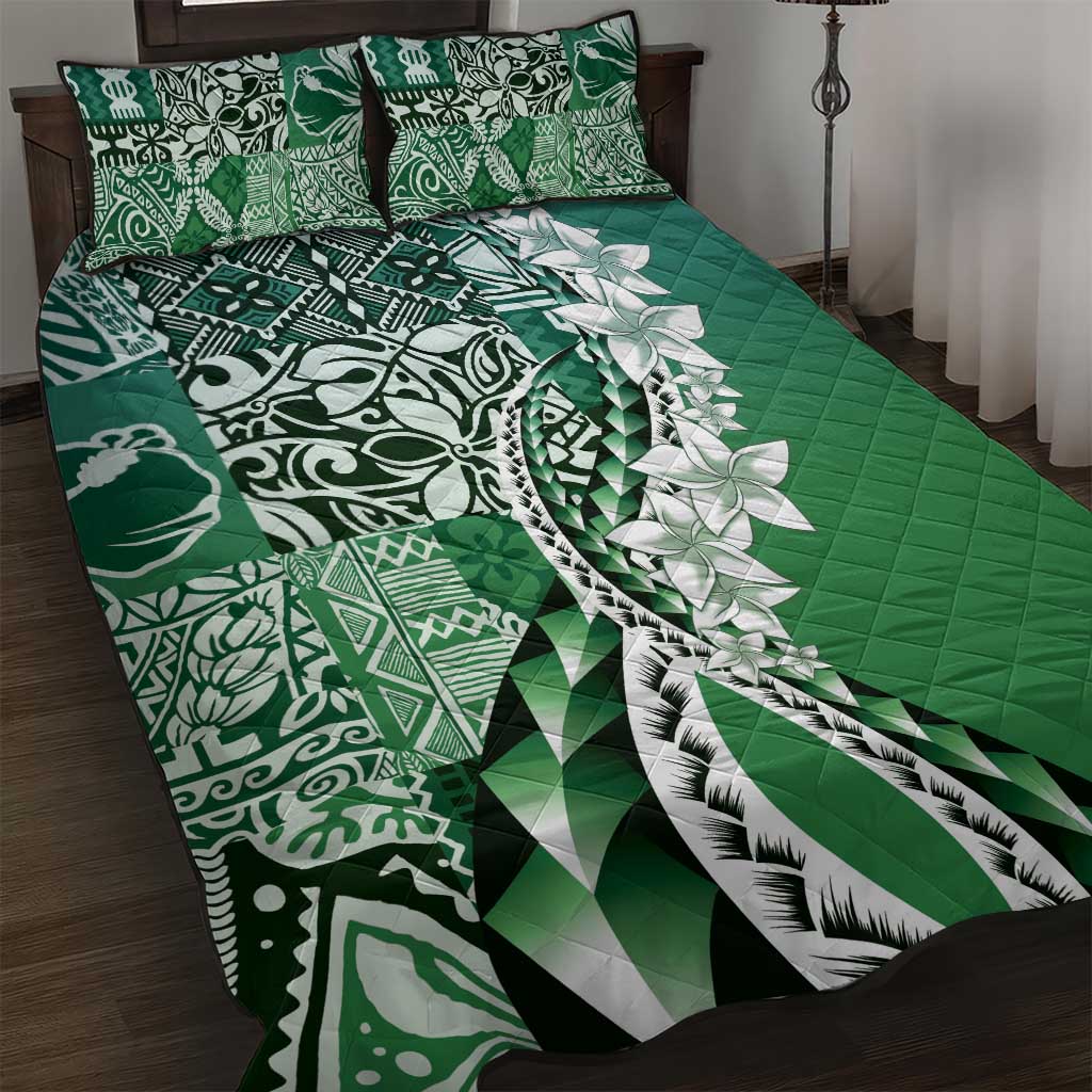 Aloha Vintage Plumeria Hawaiian Tapa Pattern Quilt Bed Set Green Hawaiian Tapa Pattern LT9 Green - Polynesian Pride