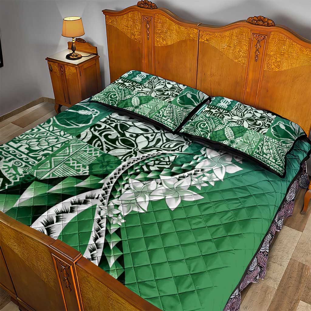 Aloha Vintage Plumeria Hawaiian Tapa Pattern Quilt Bed Set Green Hawaiian Tapa Pattern LT9 - Polynesian Pride