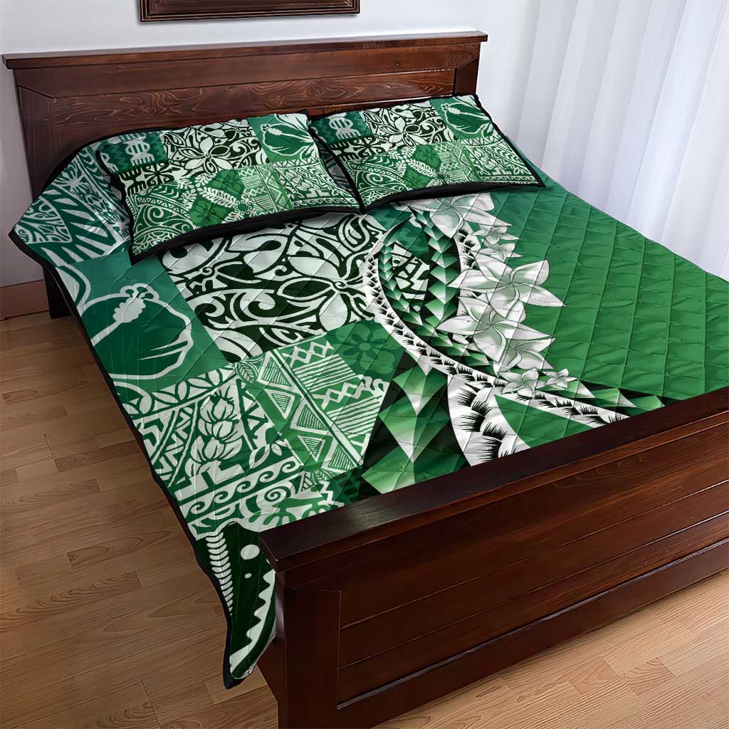 Aloha Vintage Plumeria Hawaiian Tapa Pattern Quilt Bed Set Green Hawaiian Tapa Pattern LT9 - Polynesian Pride